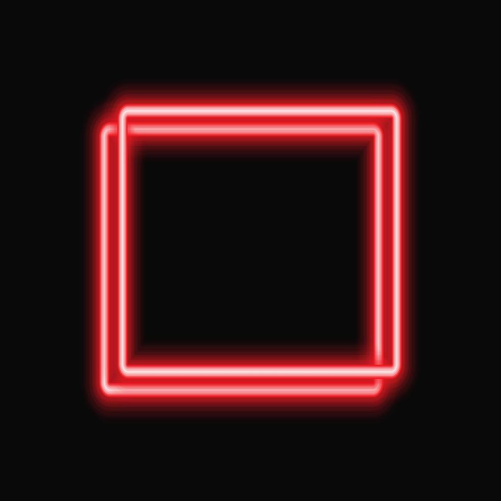 Red neon square frame with shining effects on dark background. Empty frame with neon effects. Vector illustration.
