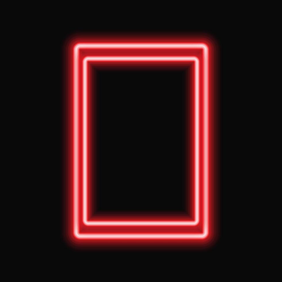 Red neon square frame with shining effects on dark background. Empty frame with neon effects. Vector illustration.