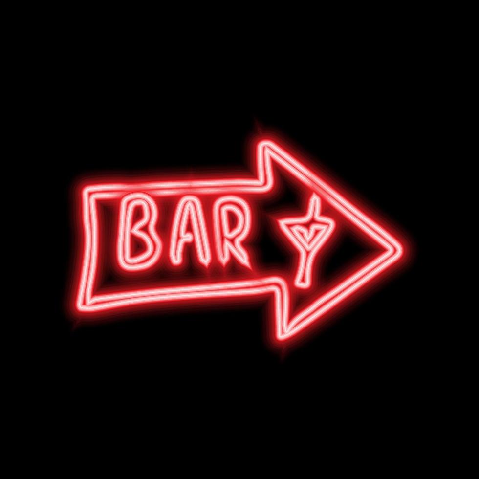 Red neon bar sign with arrow. Vector illustration