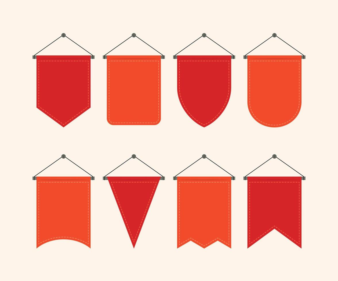 Set of Pennant Flags Hanging on Wall. vector