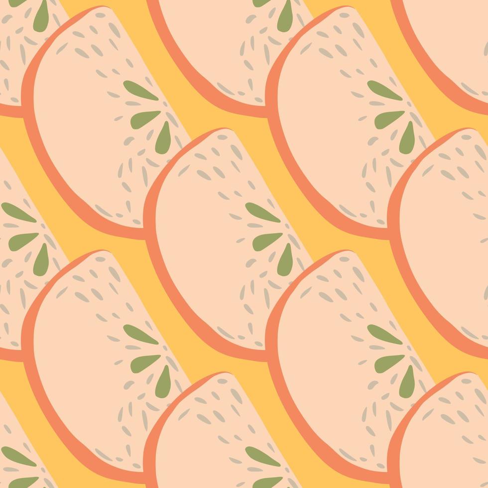 Vitamin fruit seamless pattern with apple slices ornament. Doodle pink fruits on orange background. vector