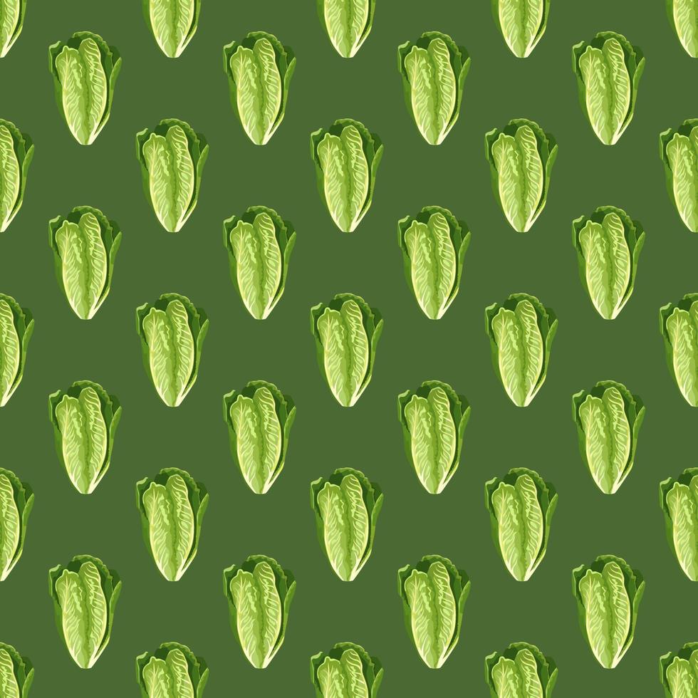Seamless pattern salad Romano on bright green background. Minimalism ornament with lettuce. vector