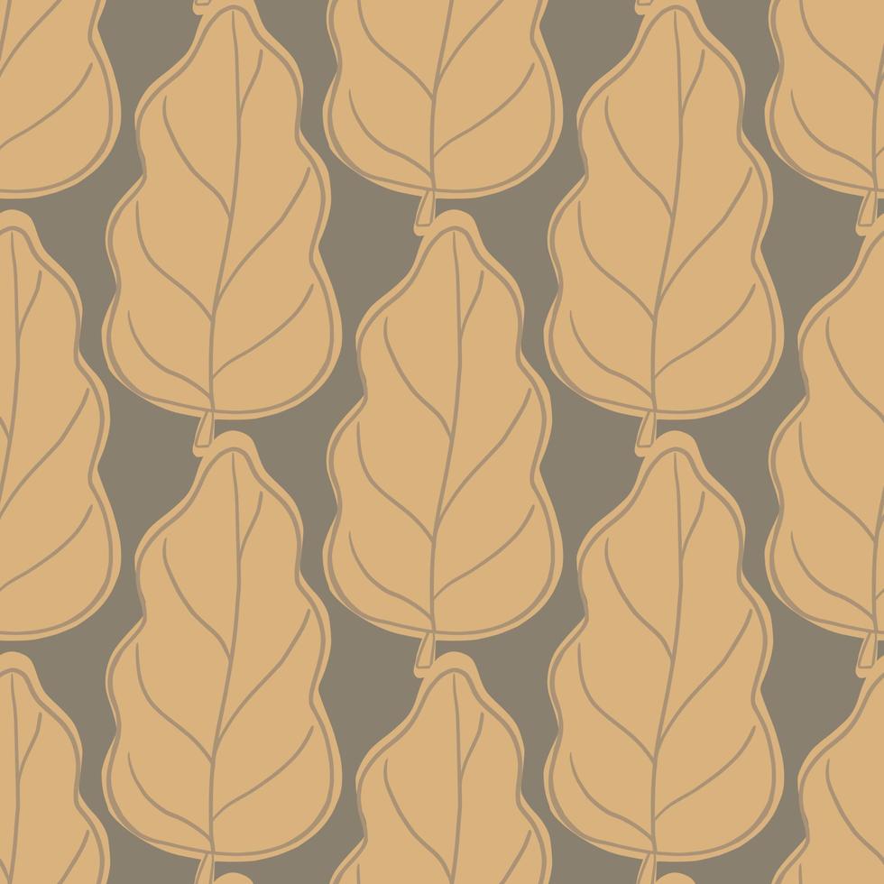 Organic seamless pattern with simple orange contoured oak leaf print. Grey background. Doodle style. vector