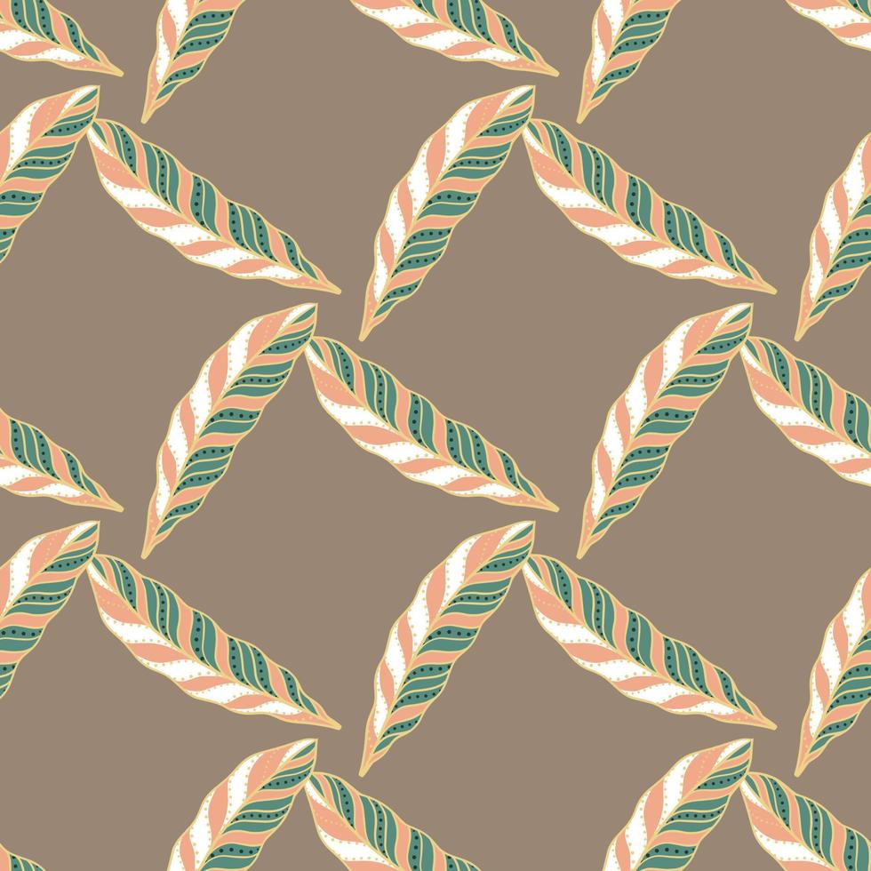 patrón sin costuras de estilo geométrico con estampado de formas de plumas. fondo gris-beige. adorno verde y rosa. vector