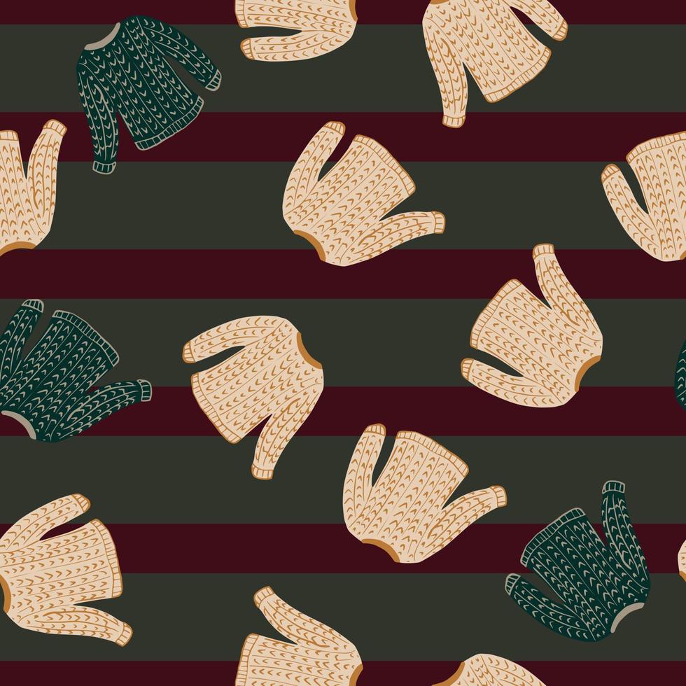 Abstract random fashion seamless pattern with simple hand drawn sweater print. Striped background. vector