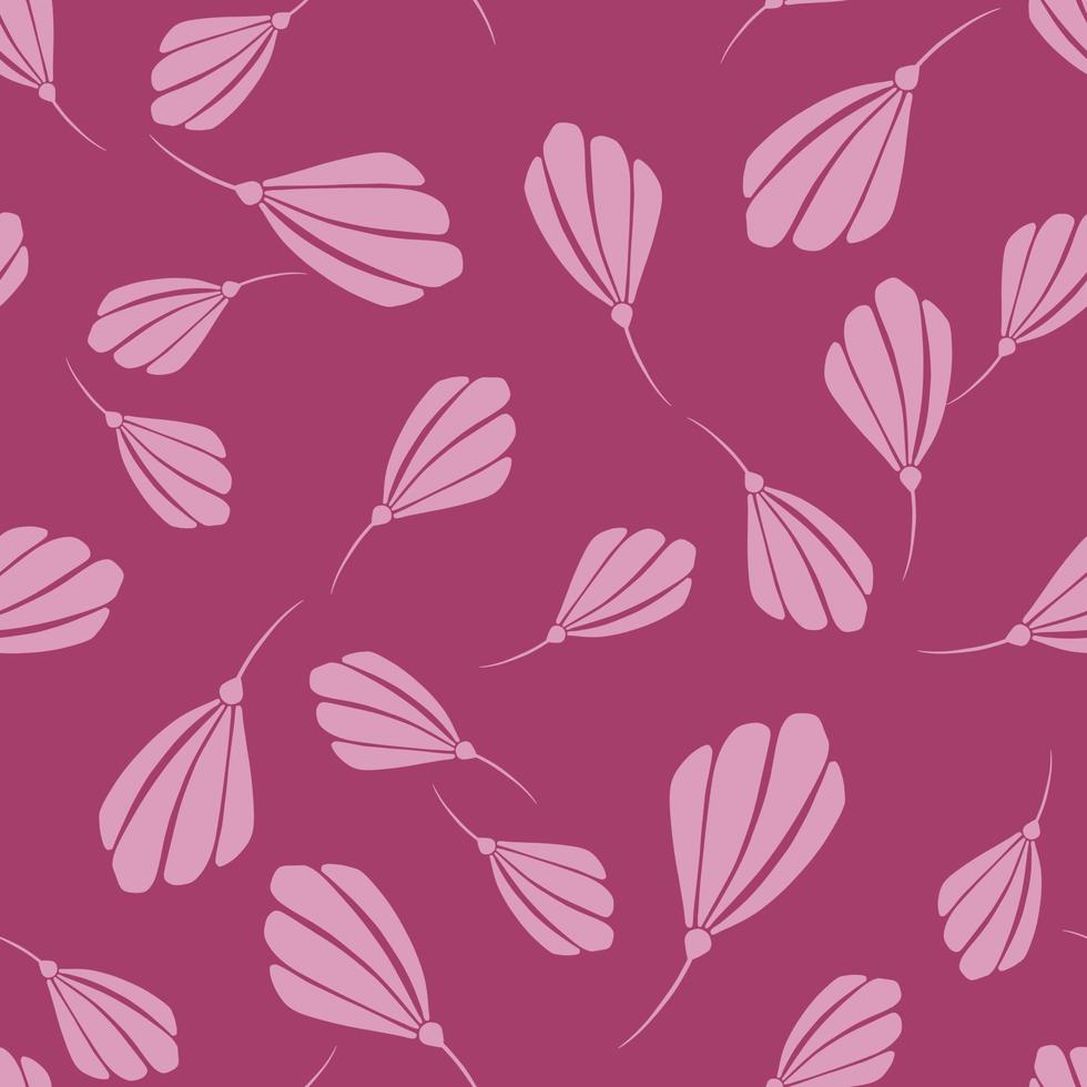 Decorative doodle seamless pattern with simple bud flowers ornament. Pink random floral backdrop. vector