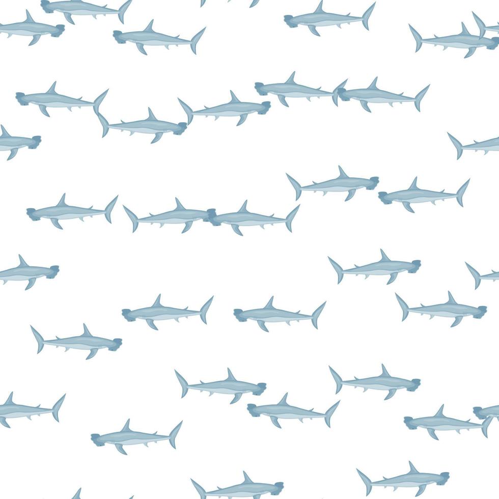 Hammerhead shark seamless pattern in scandinavian style. Marine animals background. Vector illustration for children funny textile.