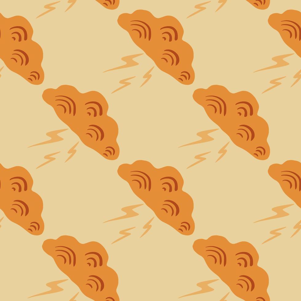 Clouds with lightning of seamless pattern. Cute hand drawn background. vector