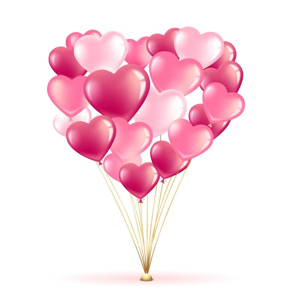 manojo de globos rosas en forma de corazón. banner de tarjetas de felicitación para el día de san valentín y el día internacional de la mujer. Ilustración vectorial 3d. aislado sobre fondo blanco. vector. vector