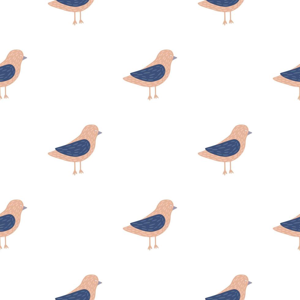 Isolated seamless pattern with pink and navy blue colored birds shapes ornament. White background. vector
