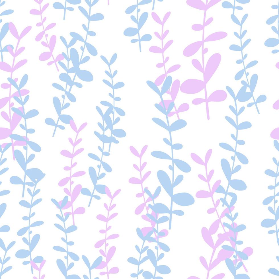 Pink and blue botanic eucalyptus branches elements seamless pattern. Isolated floral backdrop. vector