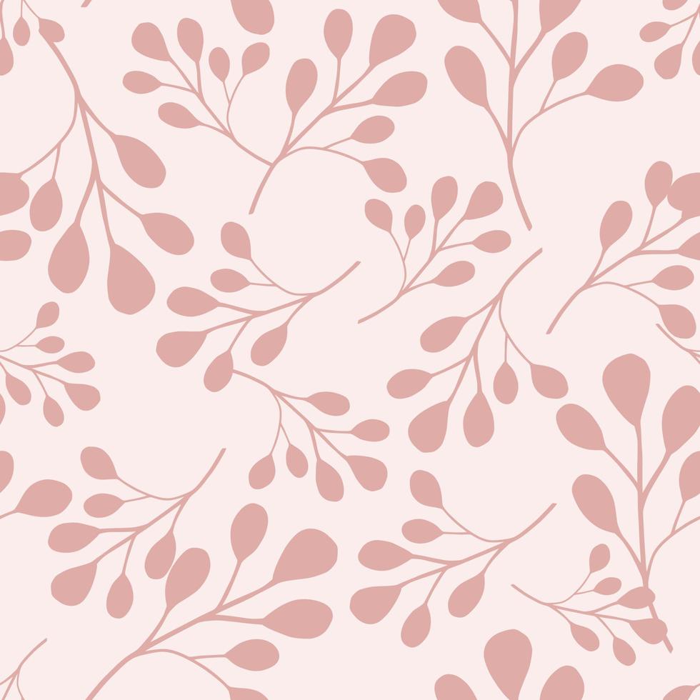 Garden exotic style seamless pattern in pink and lilac tones with doodle eucalyptus shapes. Simple style. vector