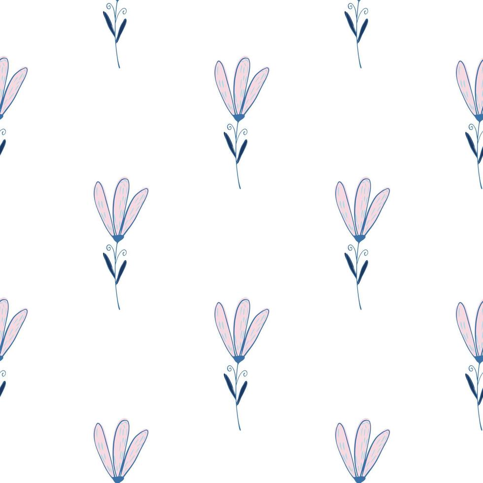 Isolated seamless pattern with contoured flowers doodle silhouettes. White background. vector