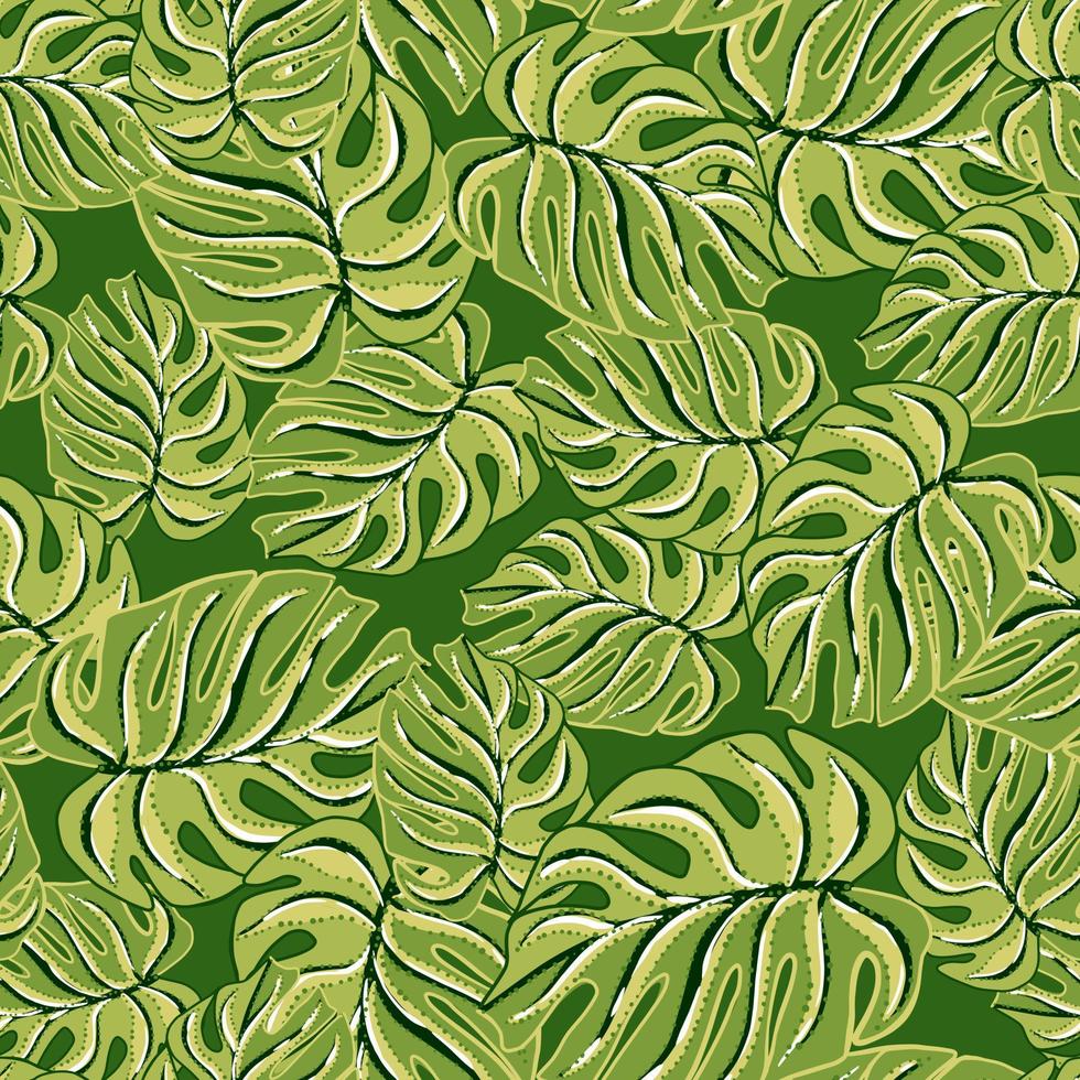 Tropic seamless pattern with jungle exotic monstera silhouettes print. Green nature backdrop. vector