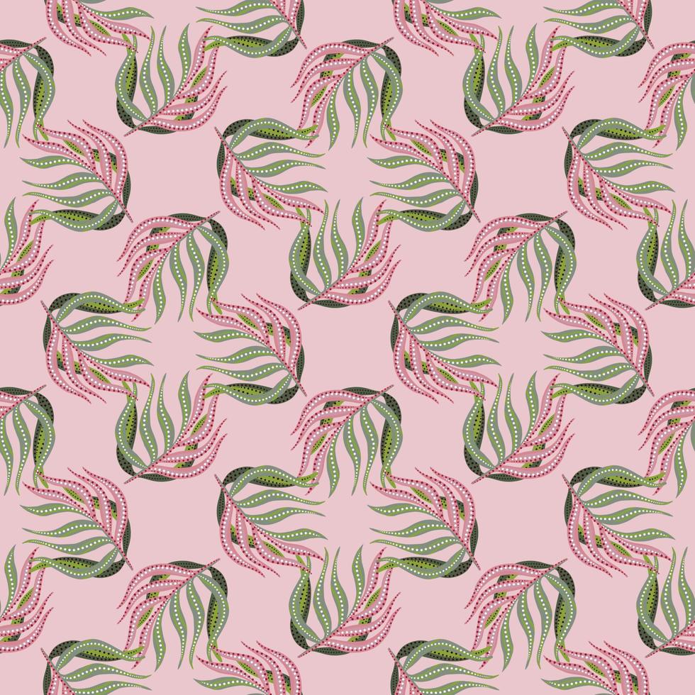 Geometric style botany tropic seamless pattern with palm leaf elements. Pink background. Doodle style. vector