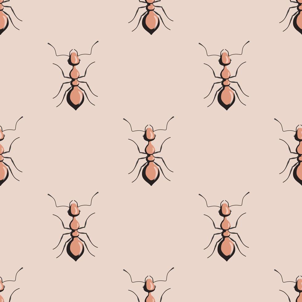 Seamless pattern colony ants on pink background. Vector insects template in flat style for any purpose. Modern animals texture.