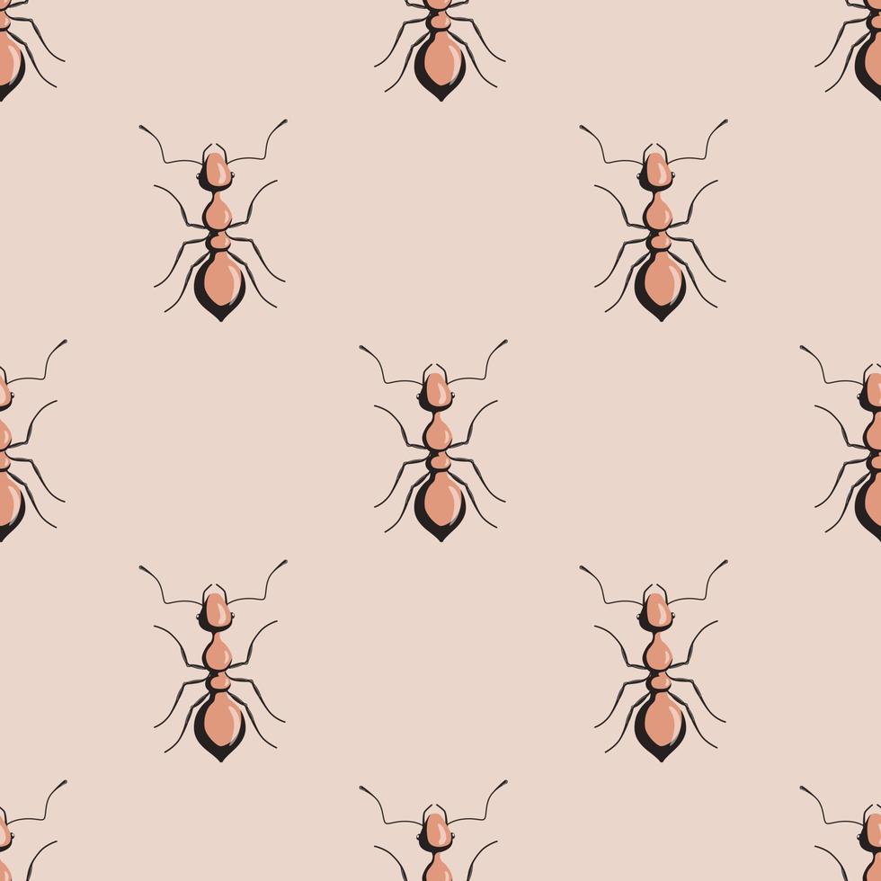 hormigas de colonia de patrones sin fisuras sobre fondo rosa. plantilla de insectos vectoriales en estilo plano para cualquier propósito. textura de animales modernos. vector