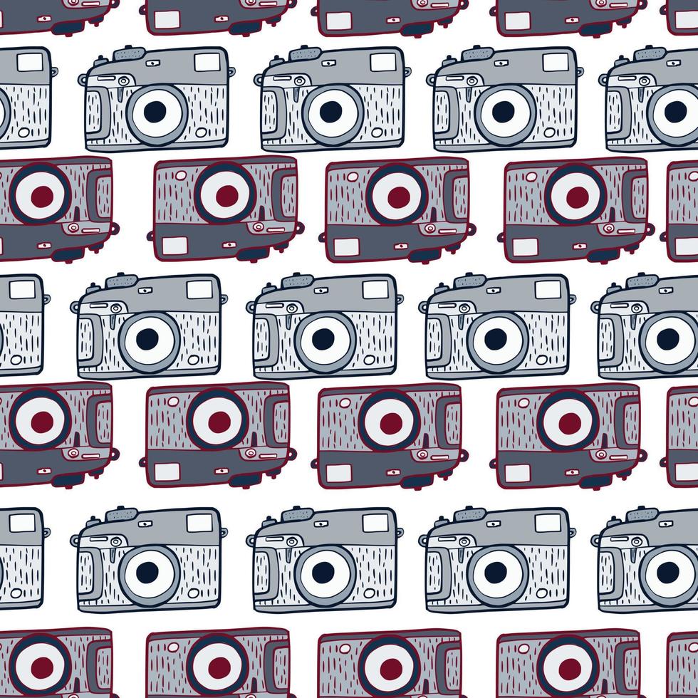 Photo camera vintage seamless pattern. Retro photo cameras design. Repeated texture in doodle style. vector