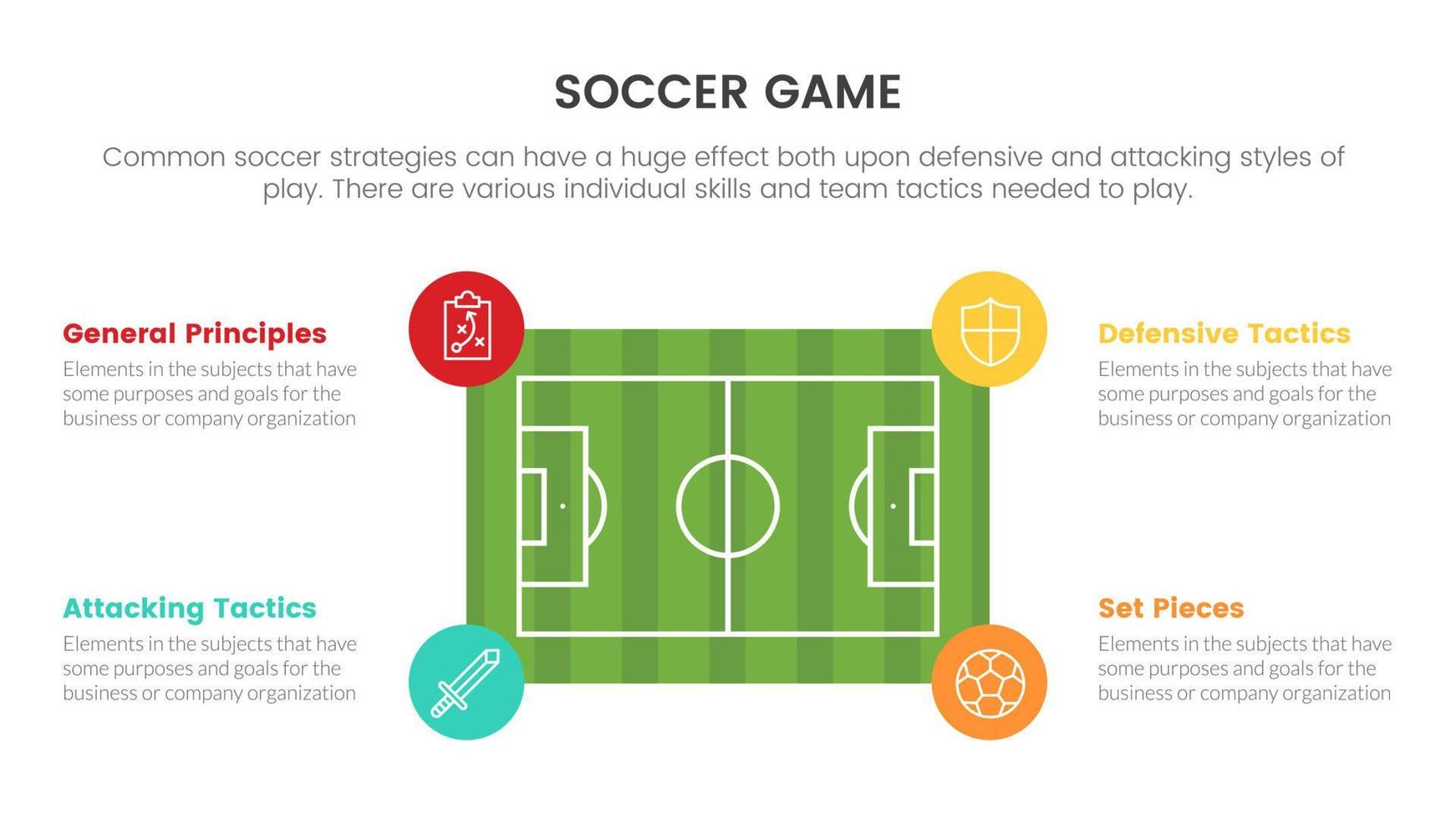 concepto de infografía de campo de fútbol o fútbol para presentación de diapositivas con lista de 4 puntos vector