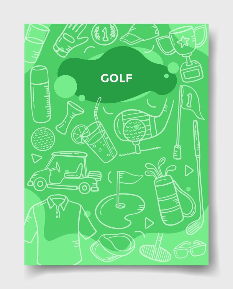 concepto de deportes de golf con estilo de garabato para plantilla de pancartas, folletos, libros y revistas vector