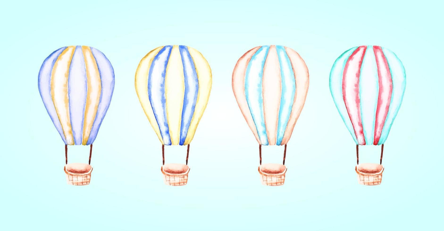 colección de pintura de globo de aire de acuarela, plantilla de decoración de arte de pared de dormitorio de guardería de clipart texturizado. vector