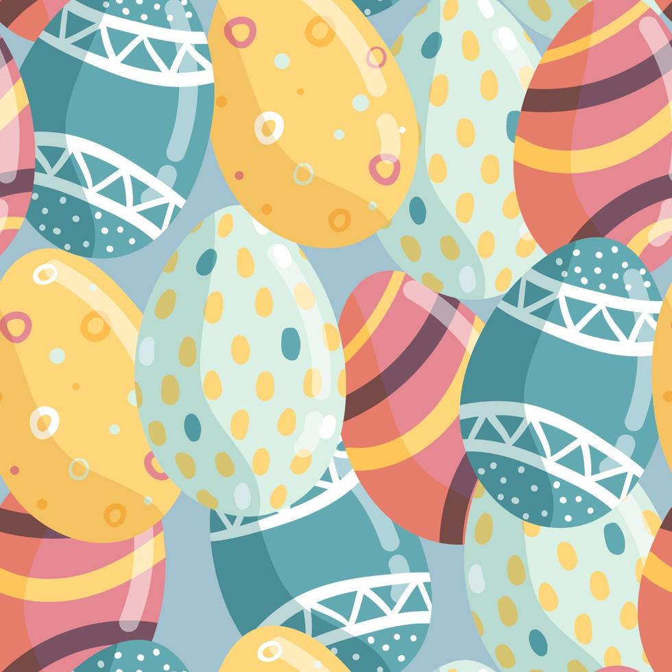 Vector seamless Easter pattern. decorative Easter eggs, on a blue background for printing on fabric, scrapbooking paper, gift wrap and wallpaper.