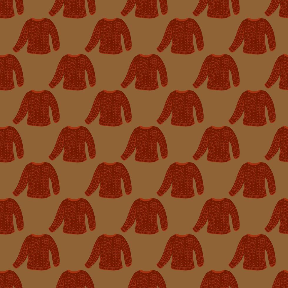 Scandi outfit seamless pattern with cozy sweater ornament. Beige background. Winter backdrop. vector