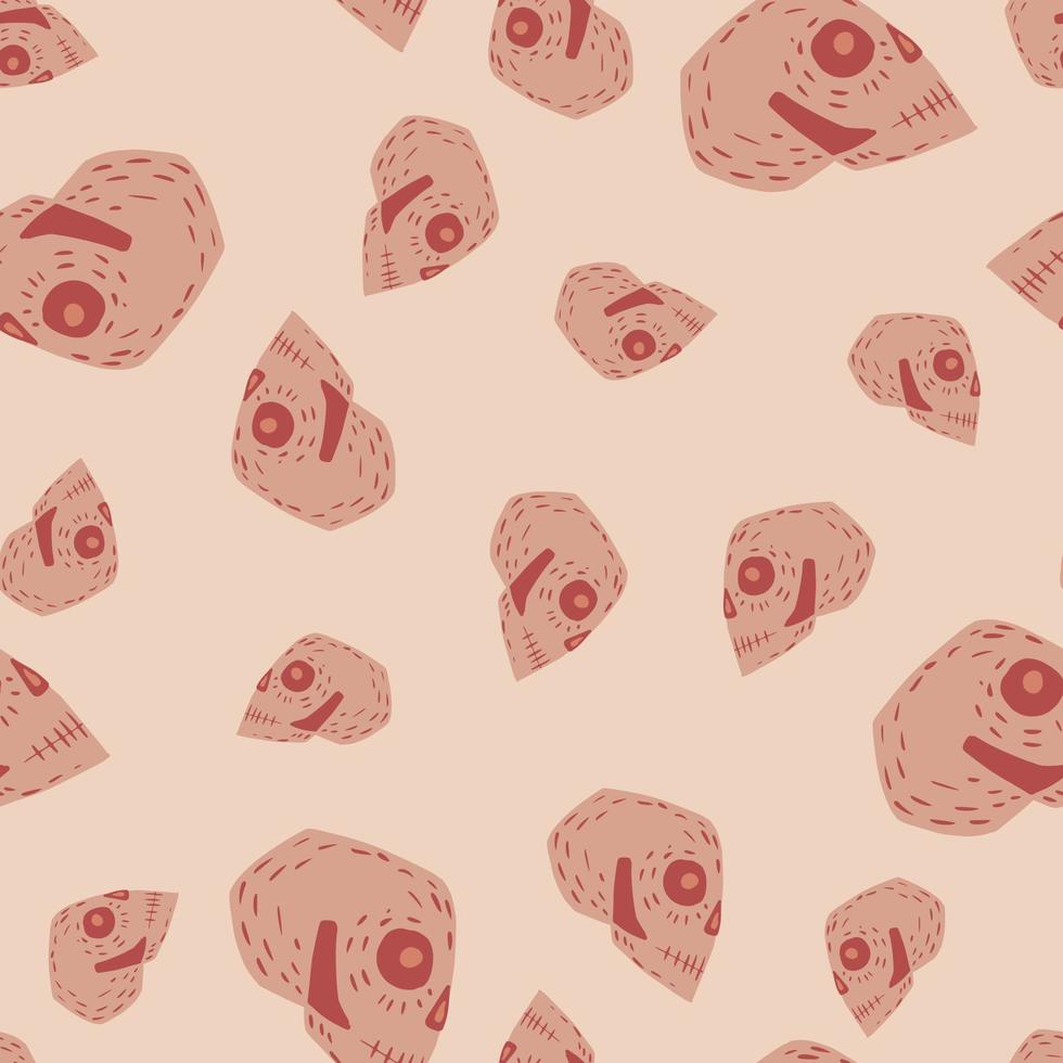 Random abstract seamless pattern with doodle skull silhouettes. Pink palette backdrop. vector