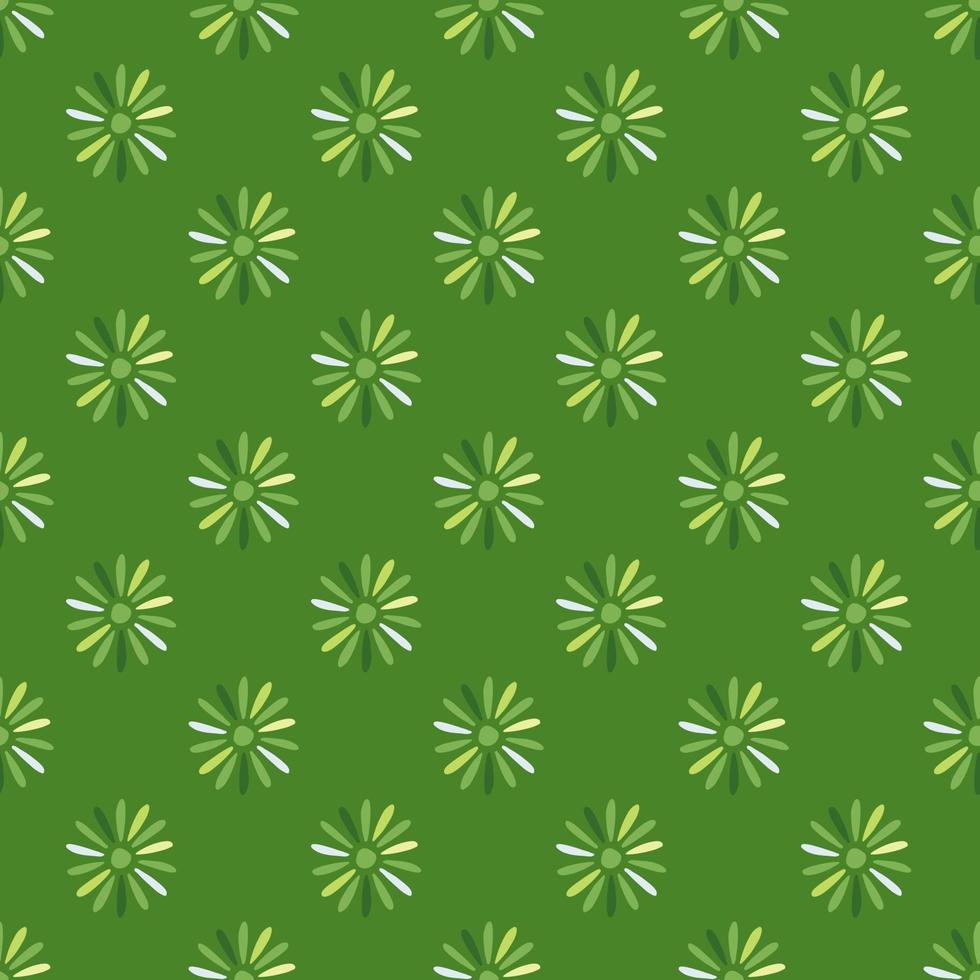 Field nature seamless pattern with geometric ditsy flower shapes ornament. Bright green background. vector