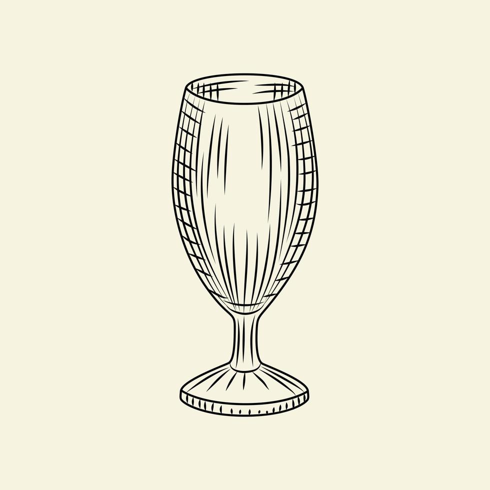 vaso de cerveza pilsner vacío dibujado a mano. vaso de cerveza vintage aislado sobre fondo claro. vector