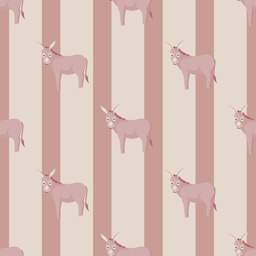 Seamless pattern of donkey. Domestic animals on colorful background. Vector illustration for textile.