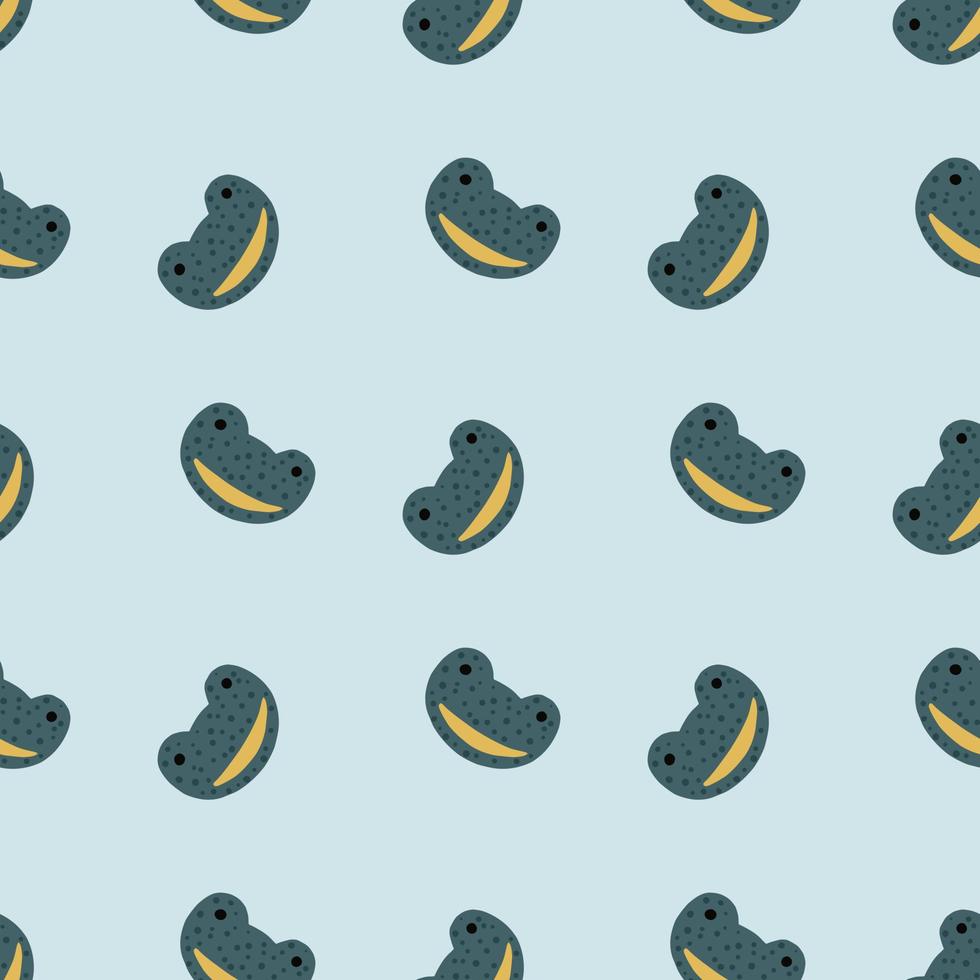 Frog pattern seamless in freehand style. Head predator on colorful background. Vector illustration for textile.