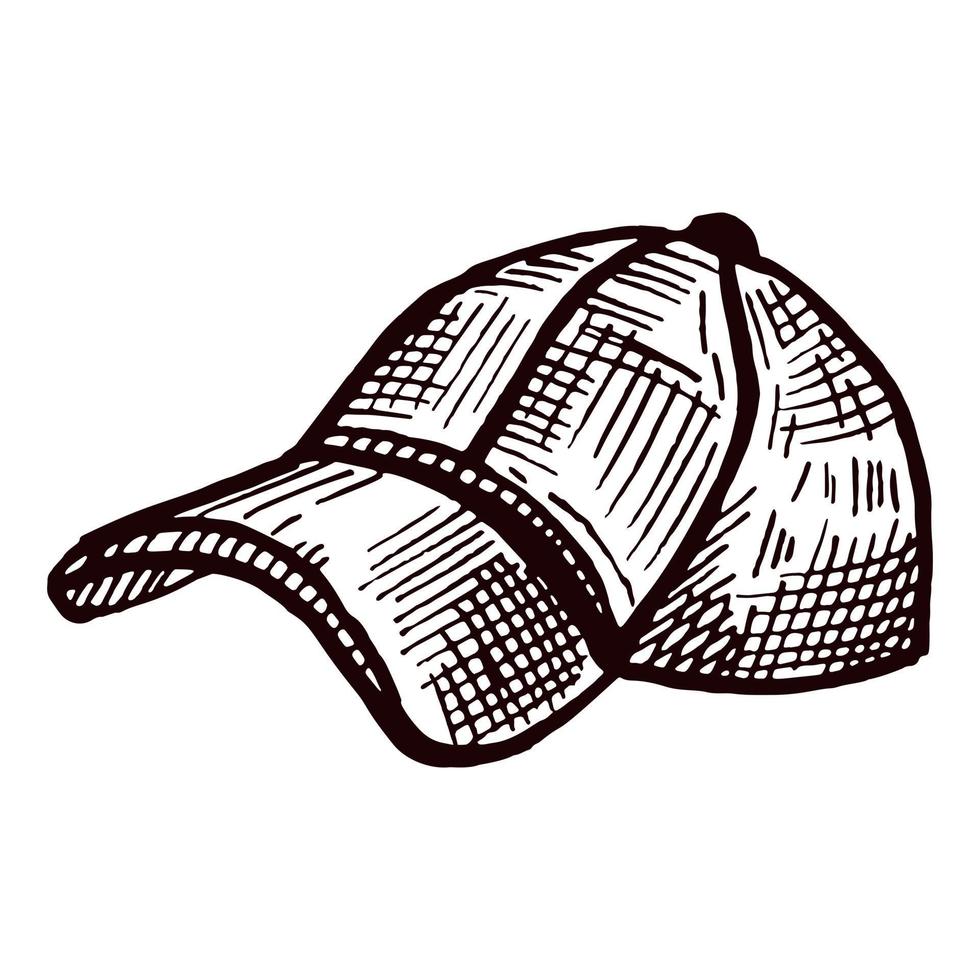 boceto de gorra de béisbol aislado. sombreros modernos casuales en estilo dibujado a mano. vector