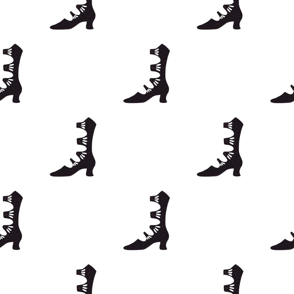 Seamless doodle fashion pattern with back boots ornament. Isolated style shoes print. White background. vector