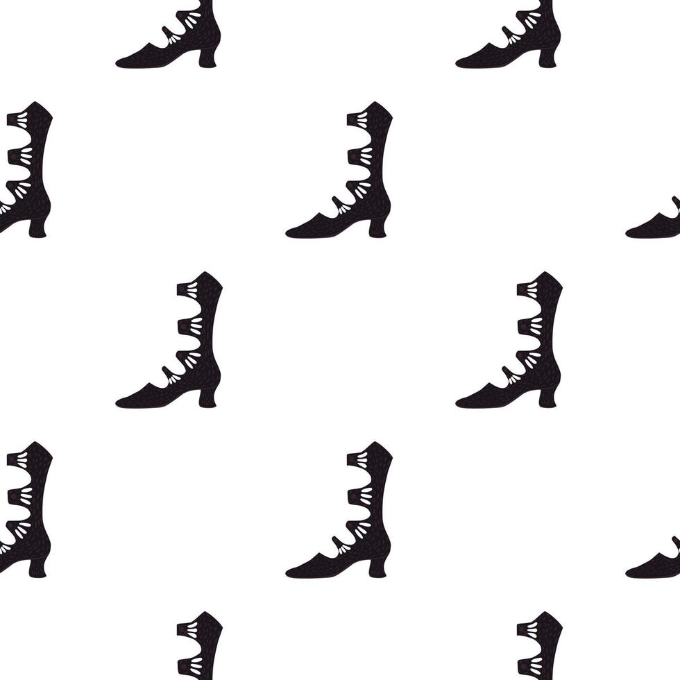 Seamless doodle fashion pattern with back boots ornament. Isolated style shoes print. White background. vector