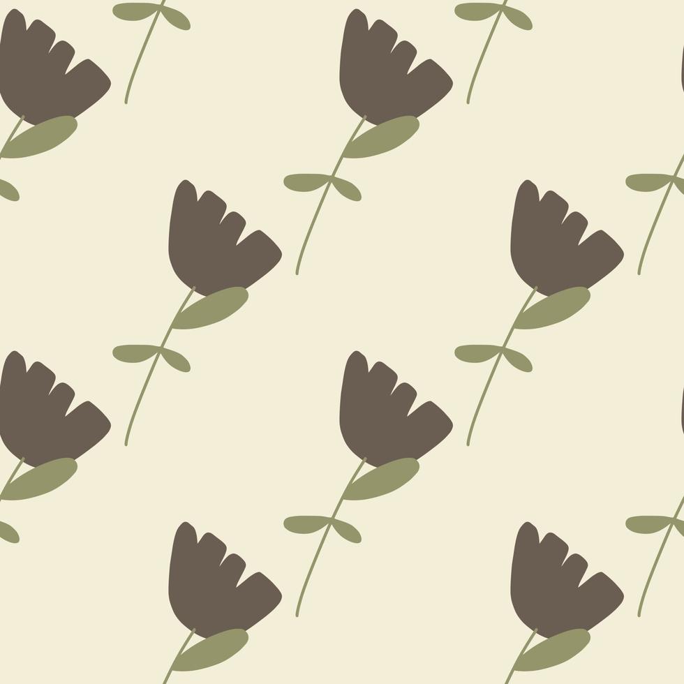 elementos de flores marrones abstractos patrón de garabato sin costuras. fondo gris telón de fondo floral de la vendimia. vector