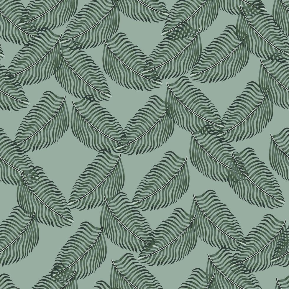 Botany seamless pattern with decorative fern leaf ornament. Blue pale background. Abstract doodle backdrop. vector