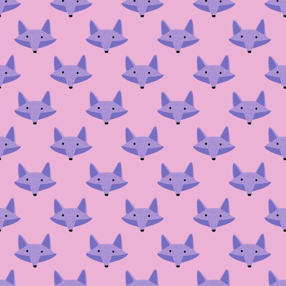 Fox pattern seamless in freehand style. Head animals on colorful background. Vector illustration for textile.