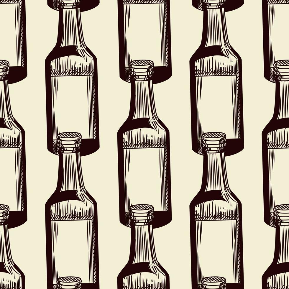 Alcohol bottle seamless pattern. geometric Soju bottles wallpaper. vector