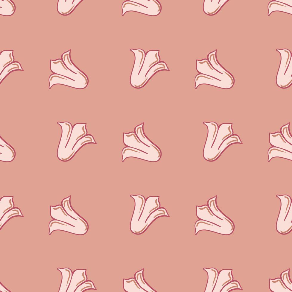 Nature seamless pattern with doodle tulip buds flowers print. Hand drawn pink pastel background. vector
