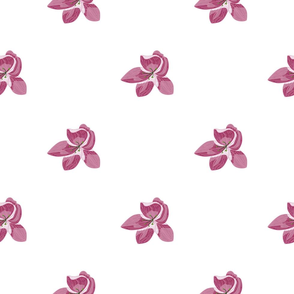 Decorative seamless pattern with isolated pink orchid flowers. Pink outline print. vector