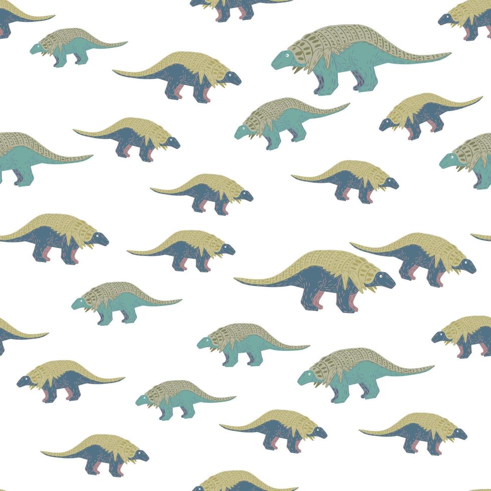 Isolated random ancient seamless pattern with blue and grey colored ankylosaurs print. White backround. vector