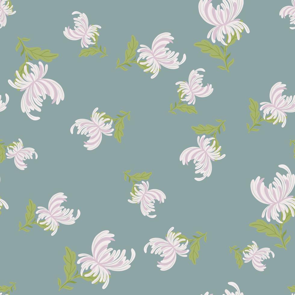 Organic natural seamless pattern with random chrysanthemum flowers ornament. Blue background. vector
