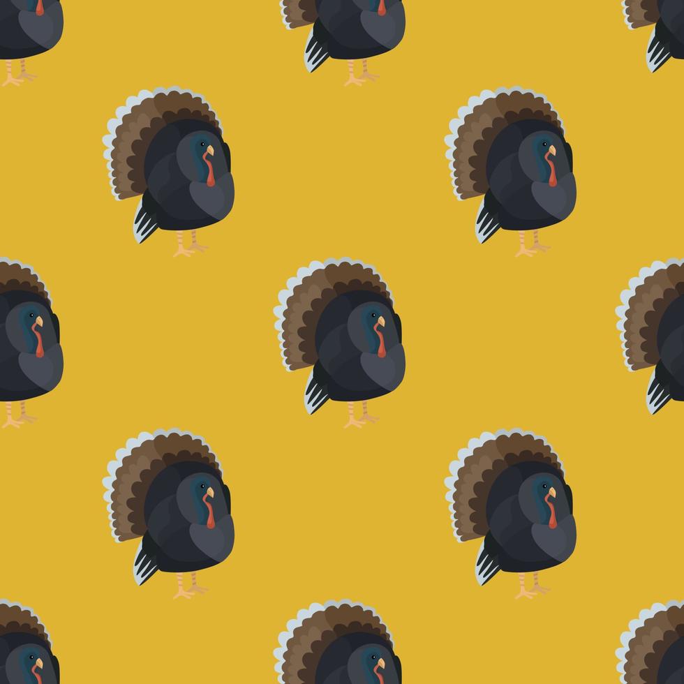 Seamless pattern Turkey yellow background. Texture of farm bird for any purpose. vector