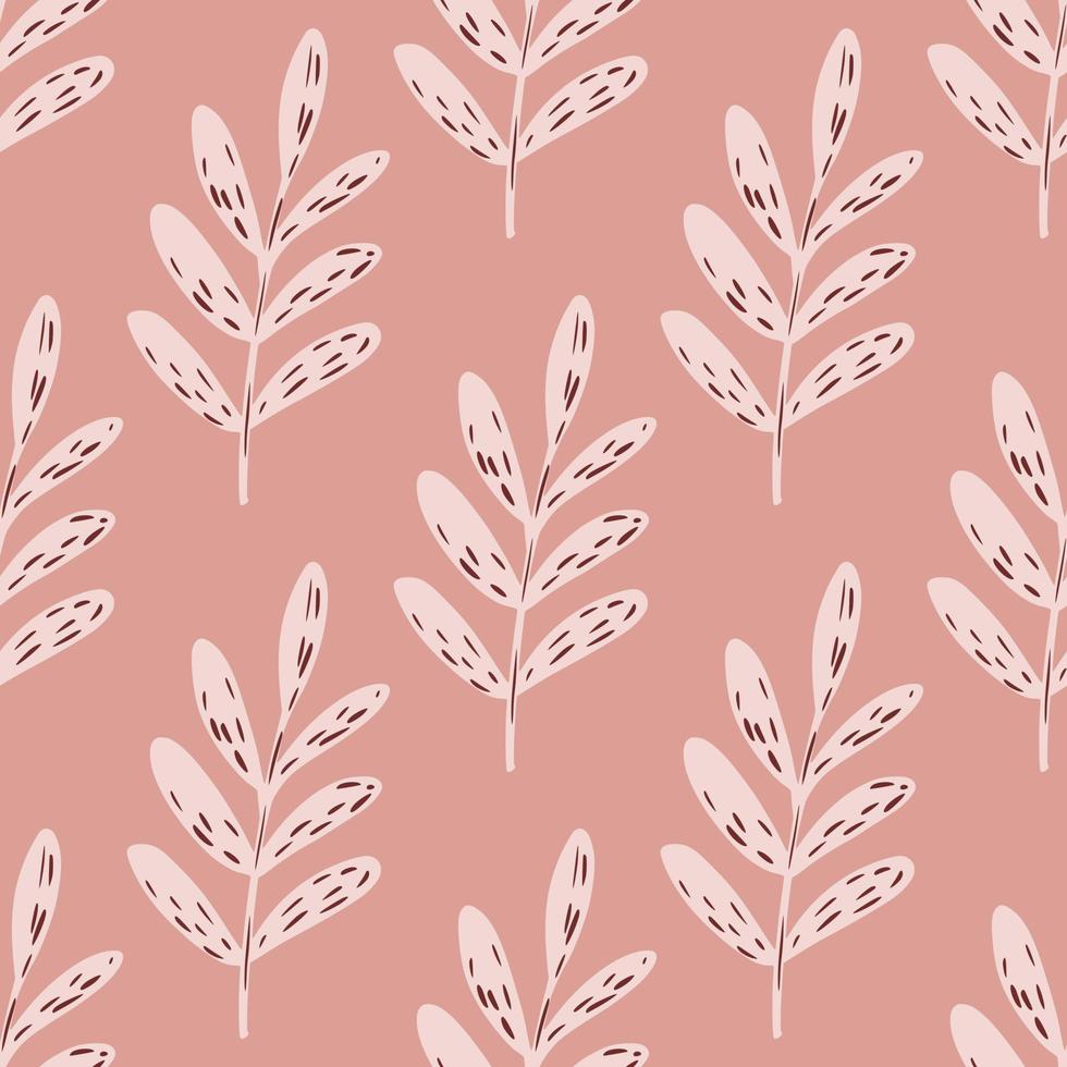 Pink palette seamless floral pattern with leaves branches. Foliage hand drawn silhouettes artwork. vector