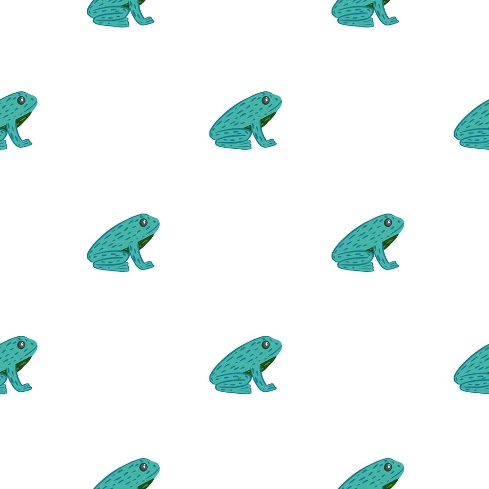 Isolated cartoon doodle pattern with funny blue frog silhouettes. White background. Simple design. vector