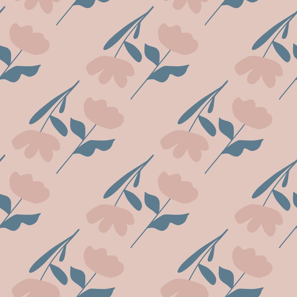 Pale tones vintage seamless floral pattern with simple abstract flowers shapes in blue and pink colors. vector