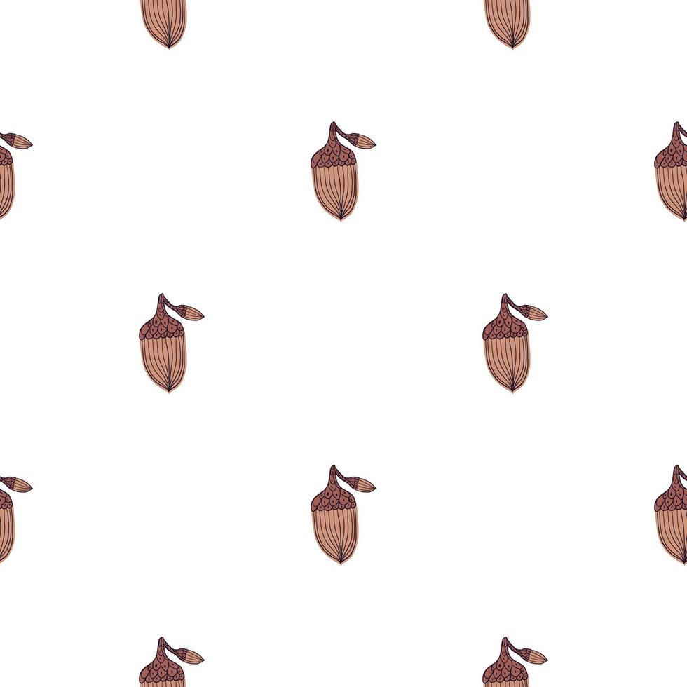 Minimalistic style forest seamless pattern with doodle acorn elements. Isolated simple botany ornament. vector