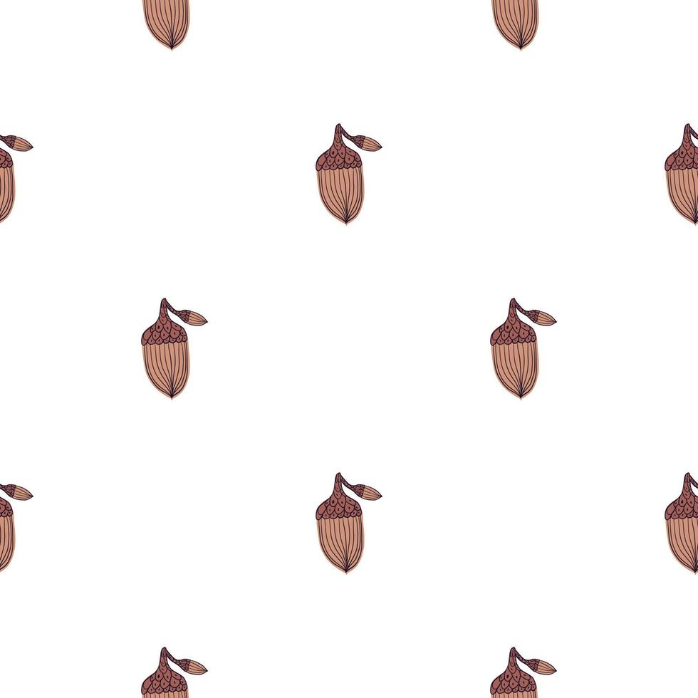 Minimalistic style forest seamless pattern with doodle acorn elements. Isolated simple botany ornament. vector