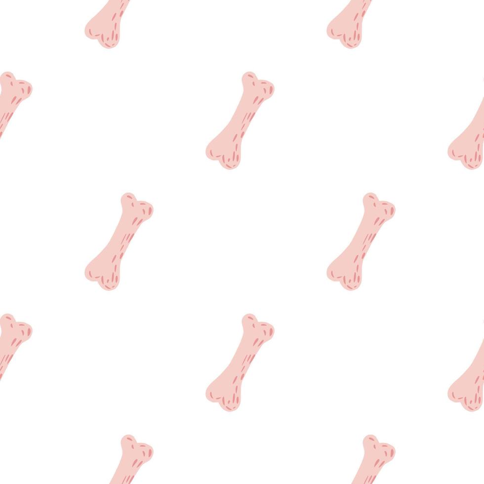 Isolated seamless pattern with doodle dog bones ornament. Light pink animal toy on white background. vector